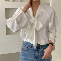 [밀키웨이] 데일리 오픈 타이 리본 긴팔 블라우스 4color