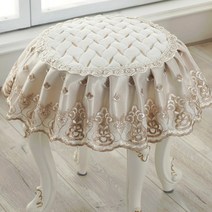 엔틱 화장대 원형 의자 스툴 덮개 커버 패브릭 레이스 매트 패드 인테리어 장식, 45cm  + 크리스털 벨벳 베이지