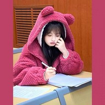 코트 리얼양털자켓 곰 귀 양모 핑크 겉옷 여성용 겨울 일본 패션 플러스 벨벳 두꺼운 후디 디자인 센스 틈새 176557