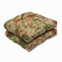 Pillow Perfect Tropic 꽃무늬 실내/실외 의자 시트 쿠션 터프트 날씨 및 변색 방지 48.3cm x 48.3cm19인치 19인치 그린/아이보리 키 코브 2개입 US, Tan Botanical Glow