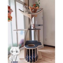 원목 고양이 대형 캣타워 캣폴 스크래쳐 캣워커 숨숨집 창문 해먹 캐스터네츠 다묘가정, 98개모델75x70x149