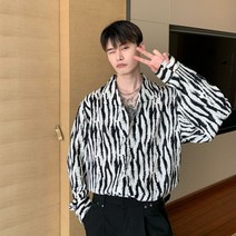 봄가을 남자 지브라 나염 셔츠 루즈핏 긴팔 남방