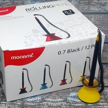 모나미 줄달린 스프링 고정 스탠드볼펜-롤링펜 1다스 12자루 랜덤색상, 색상