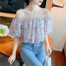 FLI Real Shot 2022 Summer New Niche Design Sense 한 단어 칼라 쉬폰 자수 꽃 슬링 탑 걸 조수 ZA-235690