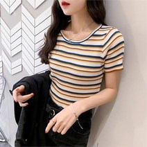 오노마 오노마 ONM S84855 슬림 줄무늬 니트반팔티 여름니트티 마린룩 (8413841)