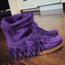 앵클 부츠 스웨이드 태슬 싱글 여성 팝 타이드 슬립온 보헤미안 플랫 슈즈 카우보이 숏