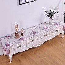 SKANDSALO 식탁보 레이스 패브릭아트 직사각형 거실 화장대 신발장 긴테이블 커버먼지방지 덮개천, T13-자스민 보라, C02-40*210CM(적합 장롱 145-170CM)