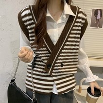 스트라이프 니트 베스트 조끼 레일러VT