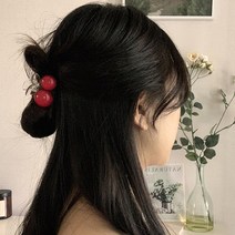 체리 앵두 진주 반묶음 단발머리 헤어 집게핀