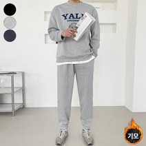 가비진 남성용 기모 안감 라운드넥 레터링 맨투맨+ 밴딩 조거 팬츠 바지 트레이닝 세트