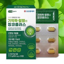 코오롱제약 기억력 혈행엔 징코플러스 30정 혈행개선에도움 은행잎추출물 기억력개선
