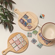 북유럽 모자이크 타일 티코스터 돌잔치 돌답례품 친구생일 DIY 만들기, 티코스터 (타일포함), 티코스터 스탠드 추가