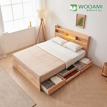 우아미 가구 모노 우디 LED 원목 수납침대 Q 40T 매트리스, FO5164_내추럴