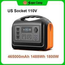 올인원 파워뱅크 캠핑 미국 소켓 AC 110V 전기 배터리 1800W 휴대용 태양열 1488Wh 가정 야외 캠핑 낚시 드, 한개옵션0
