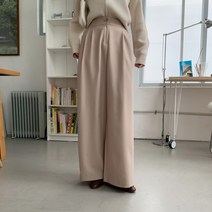 여자 페미닌 코디 찰떡 심플 밴딩 버튼 와이드슬랙스