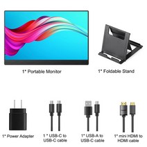 15 인치 FHD 터치 스크린 휴대용 모니터 1080P HDR 100% sRGB IPS 휴대 디스플레이 전화 안드로이드 iPad 노트북 Xbox PC PS3/4/5, With foldable stand _영국 플러그