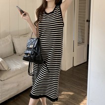 이노뱅크 프린지 포인트 줄무늬 나시 원피스 INO462A