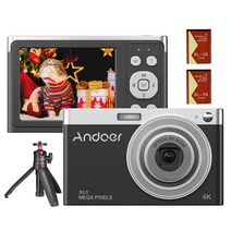 디지털카메라추천 미러리스 캐논 니콘Andoer-디지털 카메라 휴대용 4K 50mp 비디오 캠코더 자동 초점 16, 29 Black 2 and Tripod