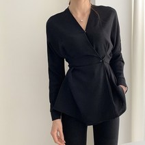 [레티고] 브이넥 허리끈 긴팔 랩 블라우스