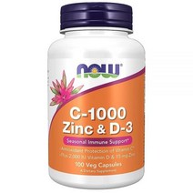 나우푸드 Now Foods NOW 보충제 C 1000 아연 및 D 3 계절 면역 지원* 식물성 캡슐 100개