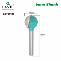 라우터 비트 LAVIE-6mm 생크 볼 노즈 라운드 조각 코브 CNC 밀링 반경 코어 텅스텐 카바이드 목재 MC06003 용 1 개, [06] 6x16mm