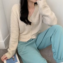 포디룩 [여리템!] 복슬 퍼 크롭 가디건