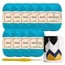 [니뜨] 램스울 메종 뜨개실 (50g) x 10볼 + 코바늘가방뜨기 도안+모사용 코바늘 4/0호, 37(터키블루)