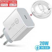 C타입 멀티 포트 충전기 고속충전 어댑터 빠른 충전 QC3.0 c USb-C 전원 어댑터 20W 3A Eu 미국 벽 충전기 아이폰 호환 12 13 14 프로 맥스 삼성 화웨이 지원, [10] Eu  20W  1m Cable, [06] Eu  20W  1m Cable