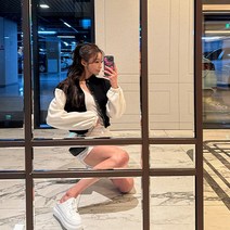 [메이빈스] 렌버 배색 크롭 점퍼
