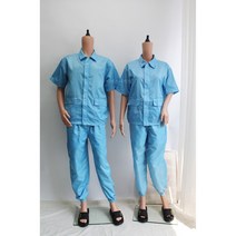 [제전복 반팔 투피스] Y카라 스카이블루 상하복 반팔작업복 방진복 크린룸복 정전기방지 무진복, 스카이블루(Y카라), 2XL, 1개