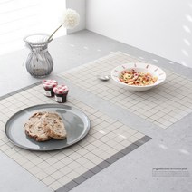 살림의기품 파스텔 체크 개인용 식탁매트4color, 블랙, 가로 44.5~44.7cm 세로 30cm