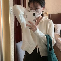 [랜덤플레이] 후드 집업 크롭 니트 자켓