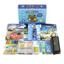 스마트 종합 문구세트 9종 (무선종합장 노트5권 색연필 싸인펜 지우개 가위 연필 풀 필통), 남아용