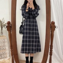 캐주얼 반팔 긴팔 나시 카라 단아한 브이넥 롱원피스 깔끔한 여자 여성 미니 체크 치마