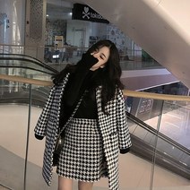 여성 체크 가디건 투피스 하운드 미니스커트 하객룩