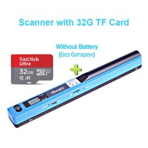책스캔 북스캔 IScan 휴대용 스캐너 문서 A4 책 컬러 사진 이미지 핸드 헬드 지원 JPG PDF TF 카드 배터리, 14 Blue with 32G Card