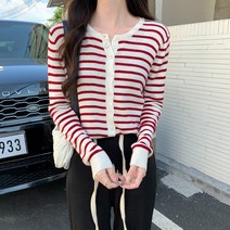 Banhany드에먼 베이직 스트라이프 라운드넥 니트 가디건 5COLOR