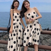 땡땡이 포인트 끈나시 휴가원피스 바다원피스