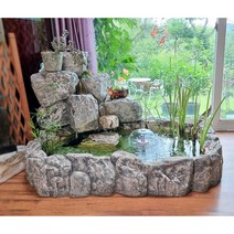 폭포석 분수와 돌담 수반 (1.5M) 물의 정원 연못 화단 조경 데코 장식 대형 분수대 천연 가습기