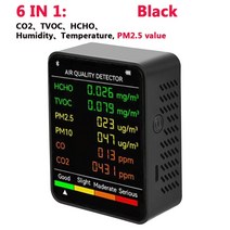 공기질 측정기 복합가스측정기 다기능 5in16 in 1 co2 미터 디지털 온도 습도 테스터 이산화탄소 tvoc hcho 감지기 공기 품질 모니터, type2 6 in 1 블랙