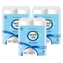 깨끗한나라 3겹 순수 소프트 화장지 30m, 12롤, 3팩