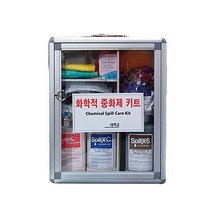 녹색안전 화학적 중화제 키트 벽부착형-연구실 실험실(중화제3종+방독면+고글+내화학 장갑+덧신+앞치마)
