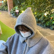 바라클라바 단추 니트 남자 여자 스포츠 방한 스키 후드 머플러 넥 워머 리본 발라클라바, 그레이