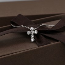 [시후주얼리]무알러지 실버 미니 크로스 십자가 큐빅 목걸이(SS377N)