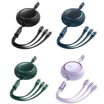 100W 3in1 멀티 데이터 고속충전 케이블 릴타입 5단계 길이조절 C타입+8핀+마이크로5핀 스마트폰 노트북 패드 맥북 프로 지원 1.2m, 퍼플