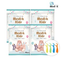 [메디케이] 국내생산 어린이 유아 치실 80p x 4 총 320p / 일회용 치실, 80개입, 4팩