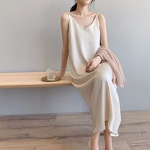 뷔스티에 새틴 인견 끈조절가능 롱 슬립원피스 ln2201