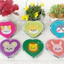 보석 십자수 하트 모양 손거울 만들기 DIY 키트, 하트 고양이, 1개