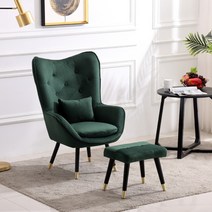 1인용 윙체어 안락 의자 리클라이너 쇼파 라운지 소파 벨벳 독서 수유 북유럽, 펜디 벨벳 (짙은 녹색 + 스툴)