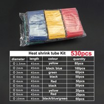 530 개/가방 수축 매듭 세미 통 열 와이어 절연 Thermoresistant 케이블 슬리브 폴리올레핀, 한개옵션0